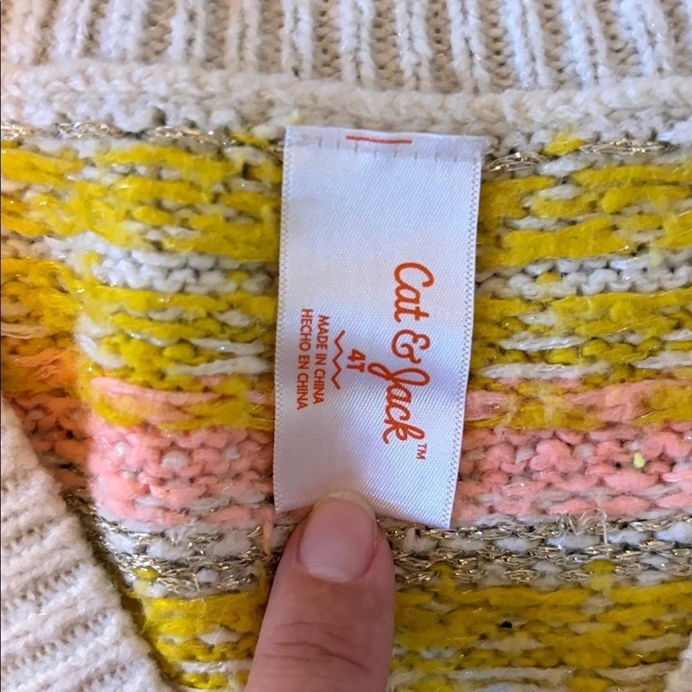 Cat & Jack Yellow and Pink Patterned Cardigan SZ 4T